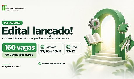 Inscrições vão de 15/10 a 15/11; Seleção será realizada por prova, marcada para 13 de dezembro